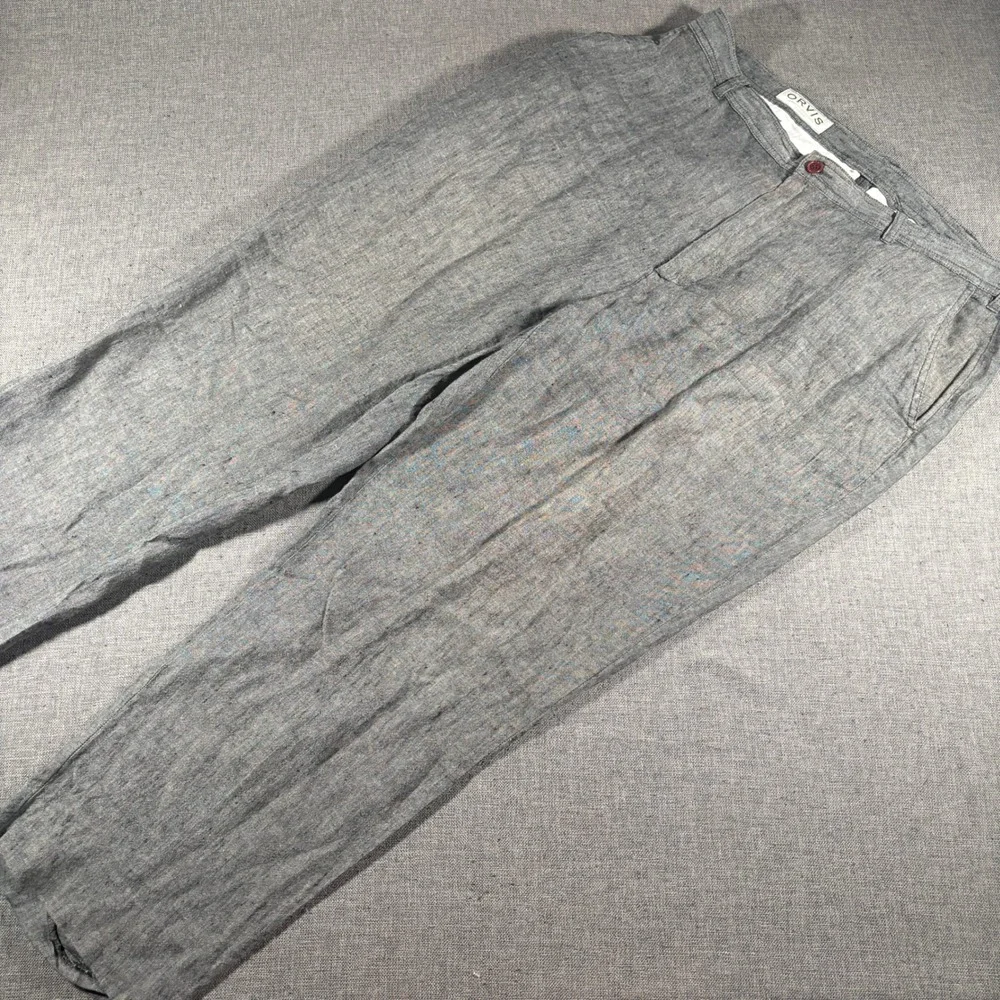 Orvis‎ Linen Trousers Mens 38x28 Grey Flat Front Straight Leg Pants Lightweight